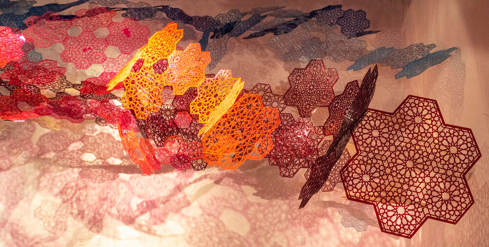 Installation View: Cosmic Veils, 2020,&amp;nbsp;Laser-cut fluorescent &amp;amp; transparent acrylic &amp;amp; dichroic film, dimensions variable

Alexandre Hogue Gallery,&amp;nbsp;University of Tulsa, Oklahoma