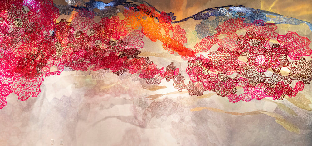 Installation View: Cosmic Veils, 2020,&amp;nbsp;Laser-cut fluorescent &amp;amp; transparent acrylic &amp;amp; dichroic film, dimensions variable

Alexandre Hogue Gallery,&amp;nbsp;University of Tulsa, Oklahoma