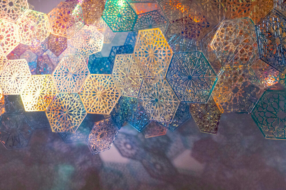 Installation View: Cosmic Veils, 2020,&amp;nbsp;Laser-cut fluorescent &amp;amp; transparent acrylic &amp;amp; dichroic film, dimensions variable

Alexandre Hogue Gallery,&amp;nbsp;University of Tulsa, Oklahoma