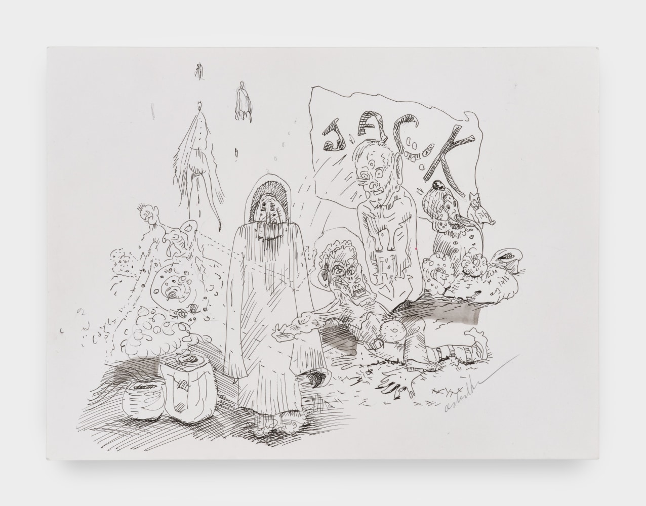 An ink drawing on paper by Asher Hartman.
