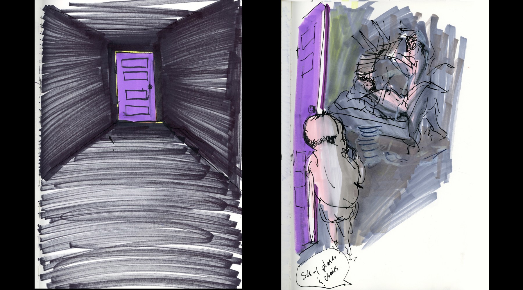 Preliminary sketches for&amp;nbsp;The Door, 2019, pen and marker on paper&amp;nbsp;