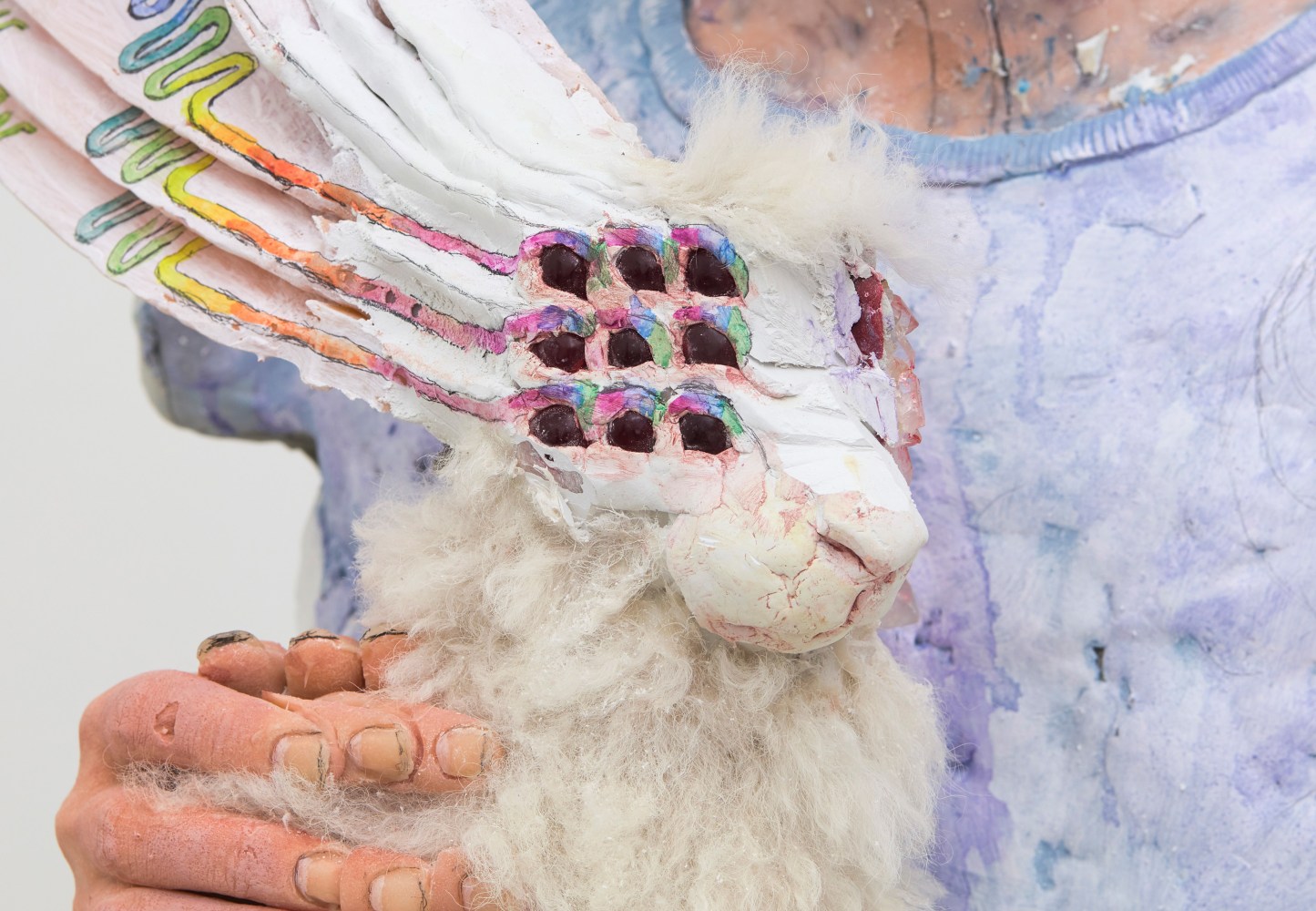 David Altmejd,&amp;nbsp;enter, 2020 (detail),&amp;nbsp;wood, steel, resin, expandable foam, epoxy clay, epoxy gel, artist&amp;#39;s hair, poodle hair, acrylic paint, quartz, glass eyes, glass rhinestones, and pencil,&amp;nbsp;30 x 22 x 17 1/2 inches,&amp;nbsp;(76.2 x 55.9 x 44.5 cm)