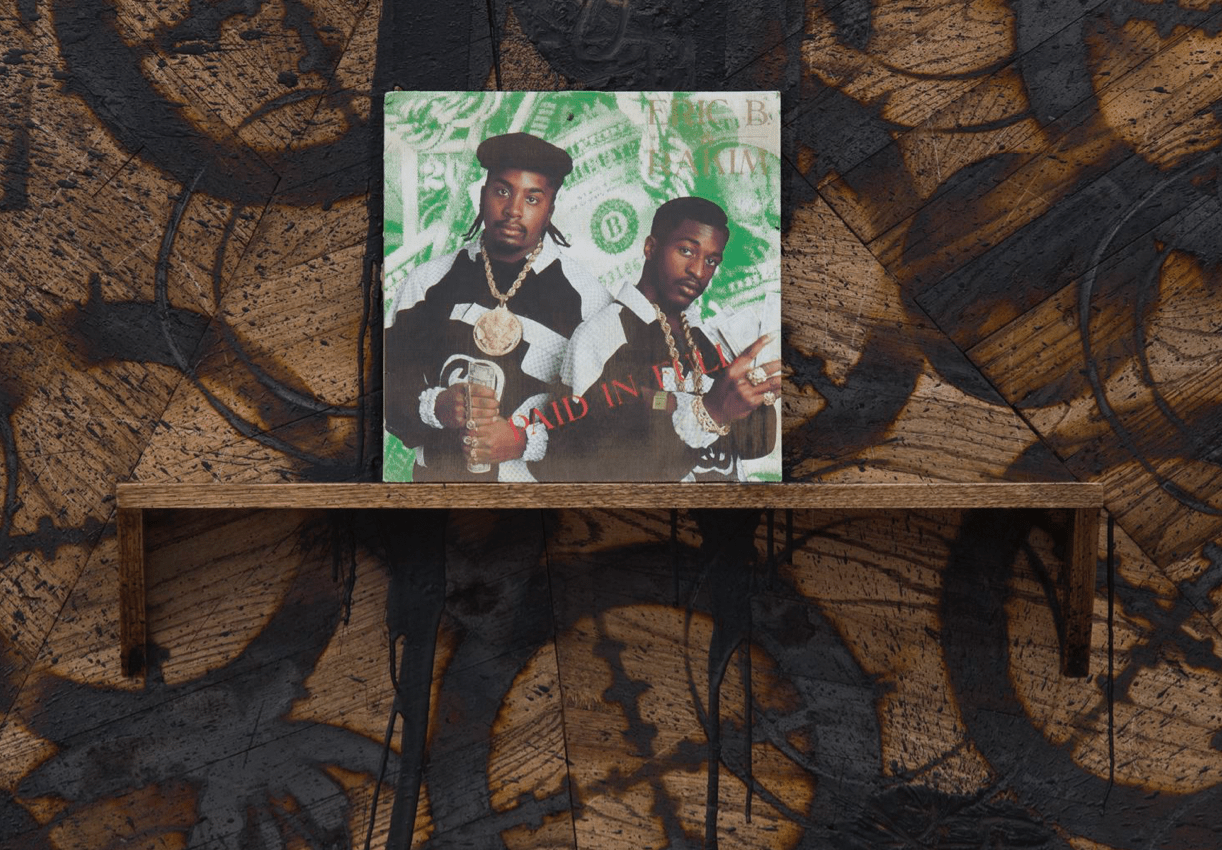 Rashid Johnson
Paid in Full, 2013 (detail)
branded red oak flooring, black soap, wax, VHS, vinyl, and shea butter
72 1/2&amp;nbsp;x 97 x 10 inches
(184.2 x 246.4 x 25.4 cm)