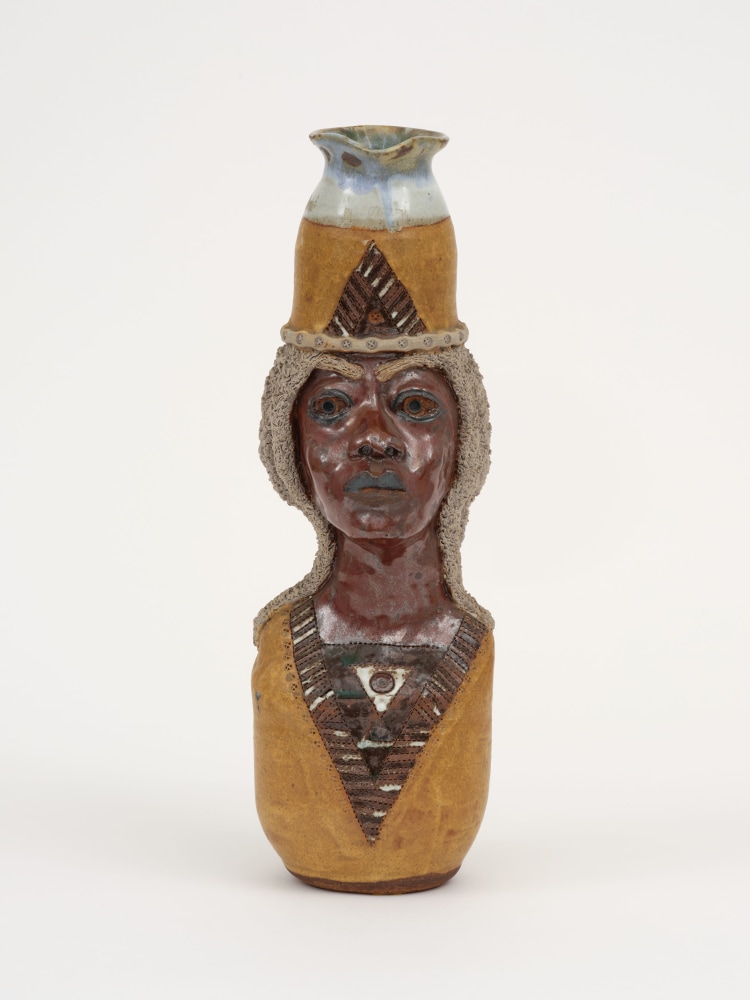 Akinsanya Kambon Libation Vessel (Woman/Brown/Gold) , 1998 Raku fired ceramic 15 x 6 x 6 inches
