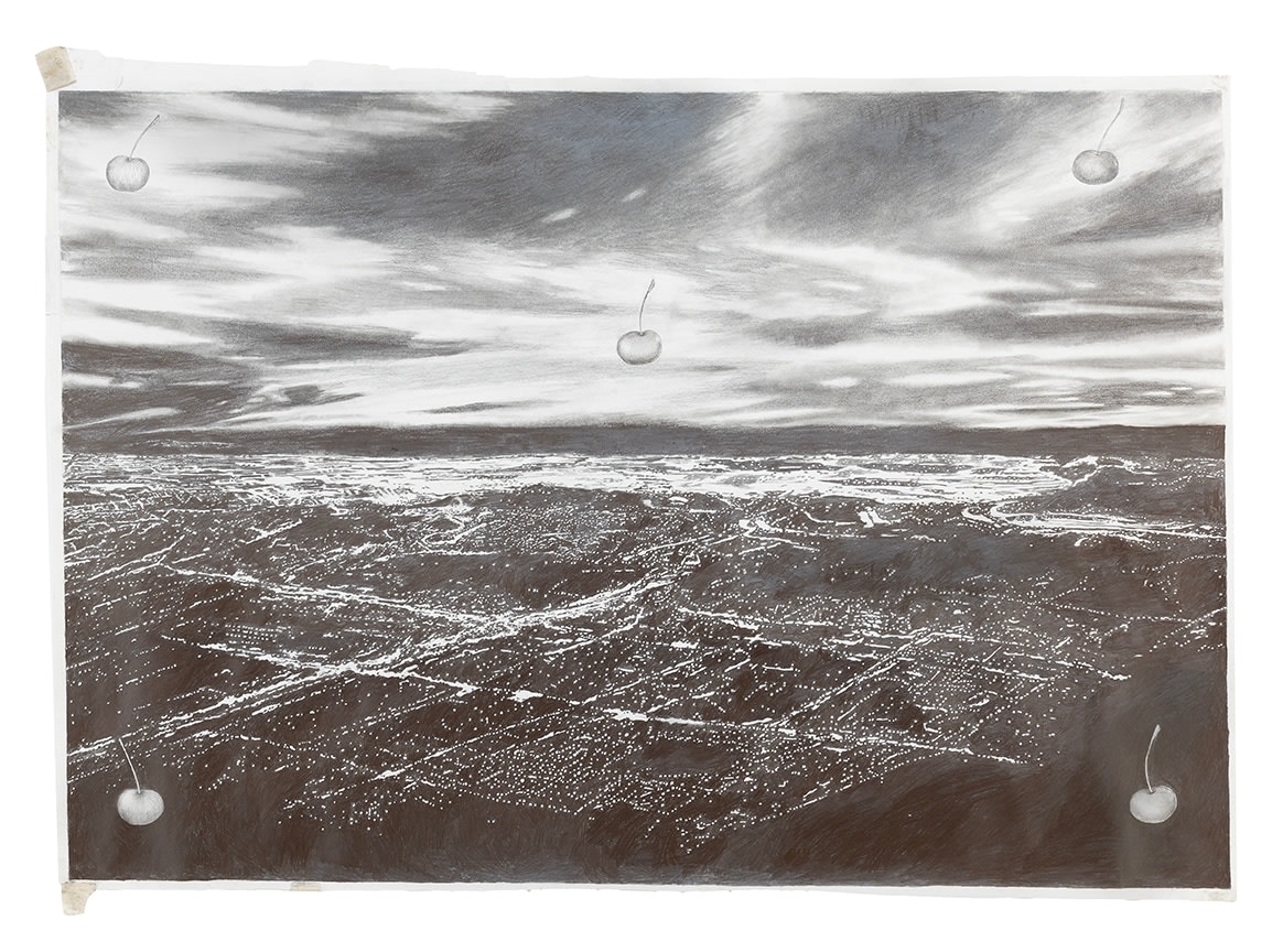 A drawing of Los Angeles with cherries on top