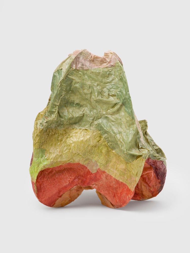 A Sculpture by Rosemary Mayer titled &quot;First Green&quot;, 1989 Pigment, paper, rabbit-skin glue, reeds, string 24 x 21 x 21 1/2 inches