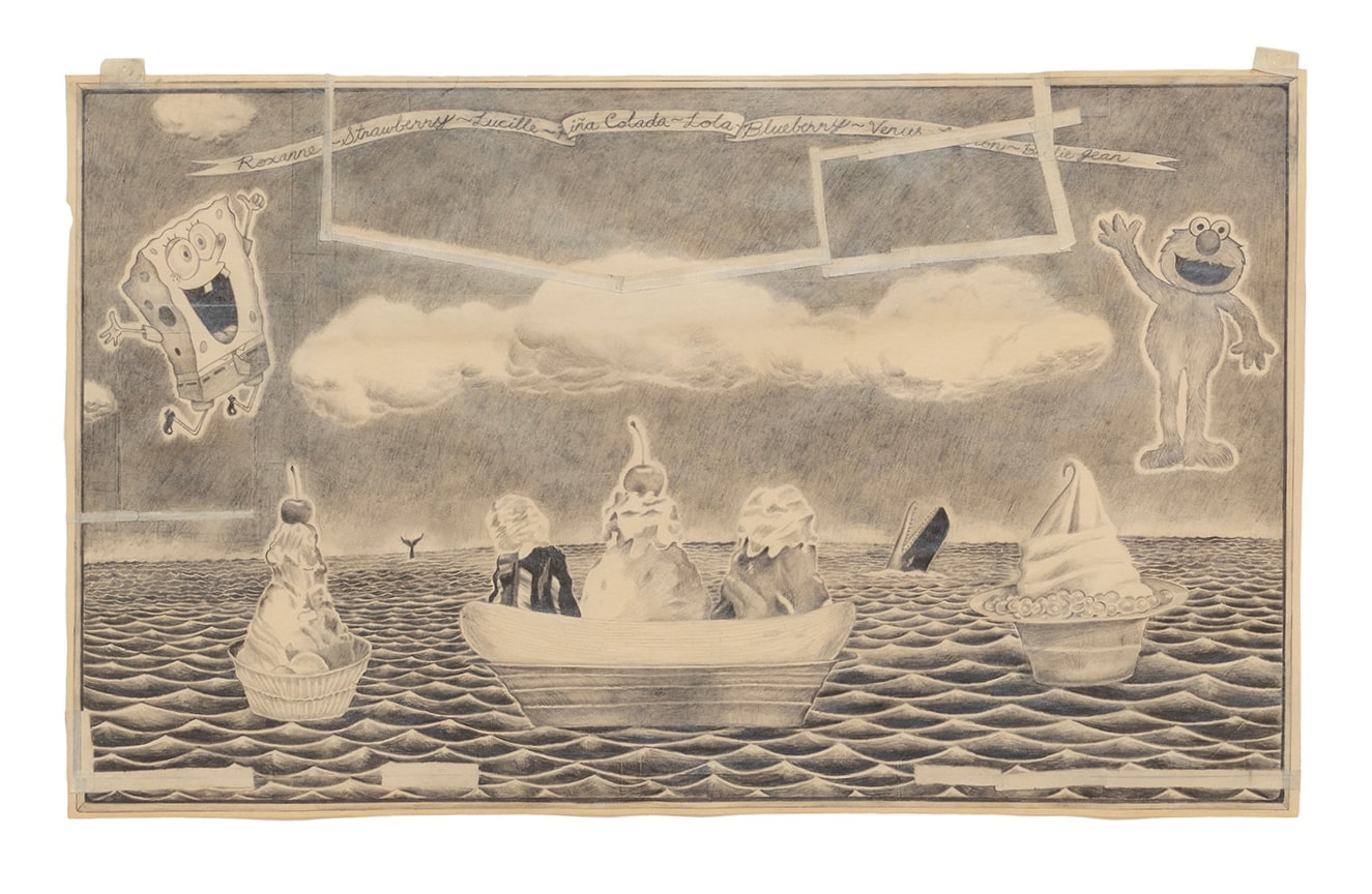 A drawing including Spongebob by the artist