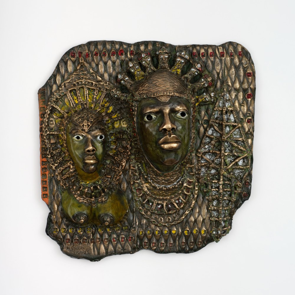 Akinsanya Kambon Oba of Benin with Slavers decorating Crown (Bronze) , 2022, cast 2023 Bronze 19 x 20 x 5 inches