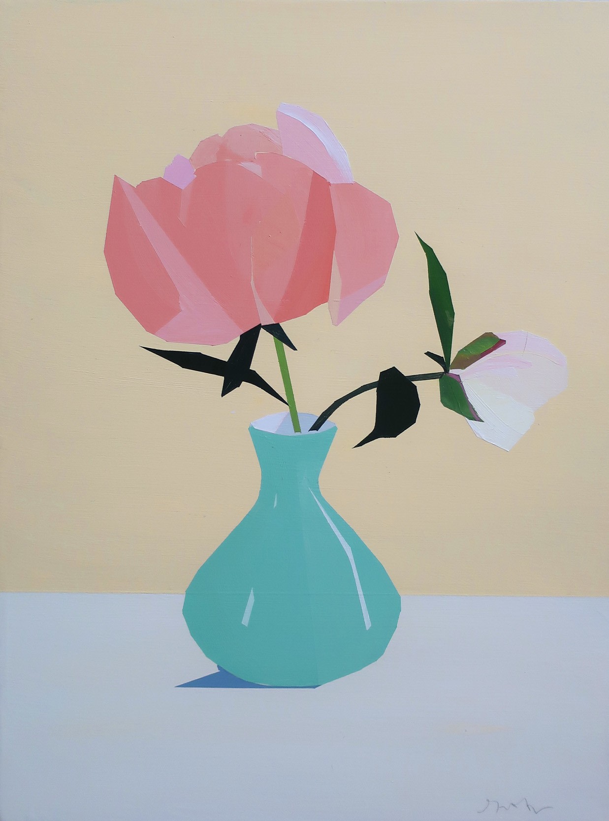 Greta Van Campen, Coral Peony in Turquoise Vase, 2020
