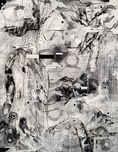 AMY SCHISSEL | ALTO TERRA 3 | PLASTER, ACRYLIC, INK, GRAPHITE, PAPER ON WOOD | 20 X 24 INCHES | 2014