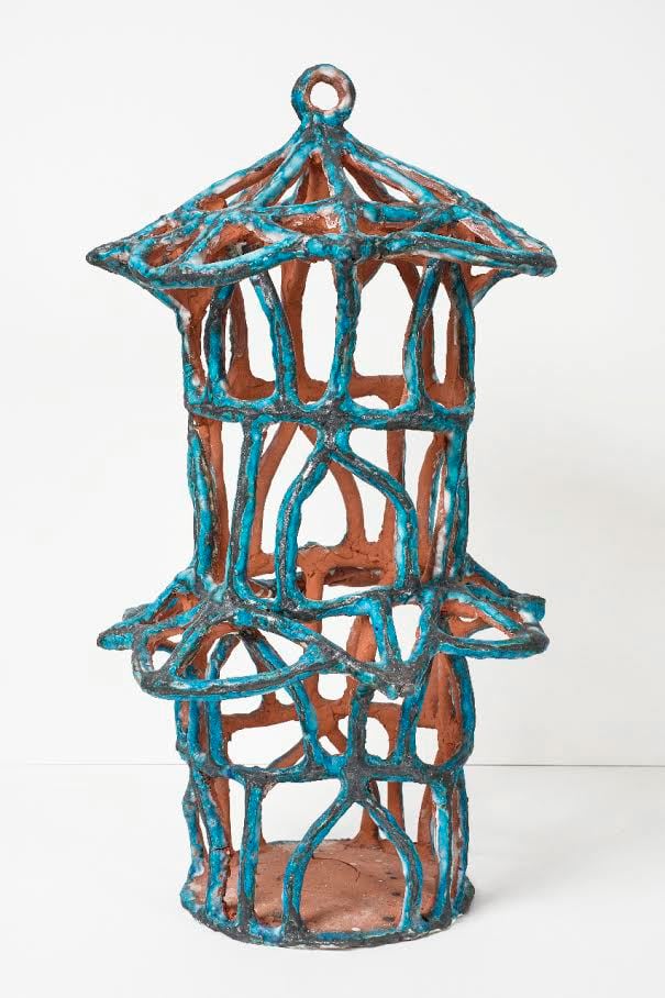 Turquoise Birdcage with Roof Semicircles, 2015, Glazed ceramic