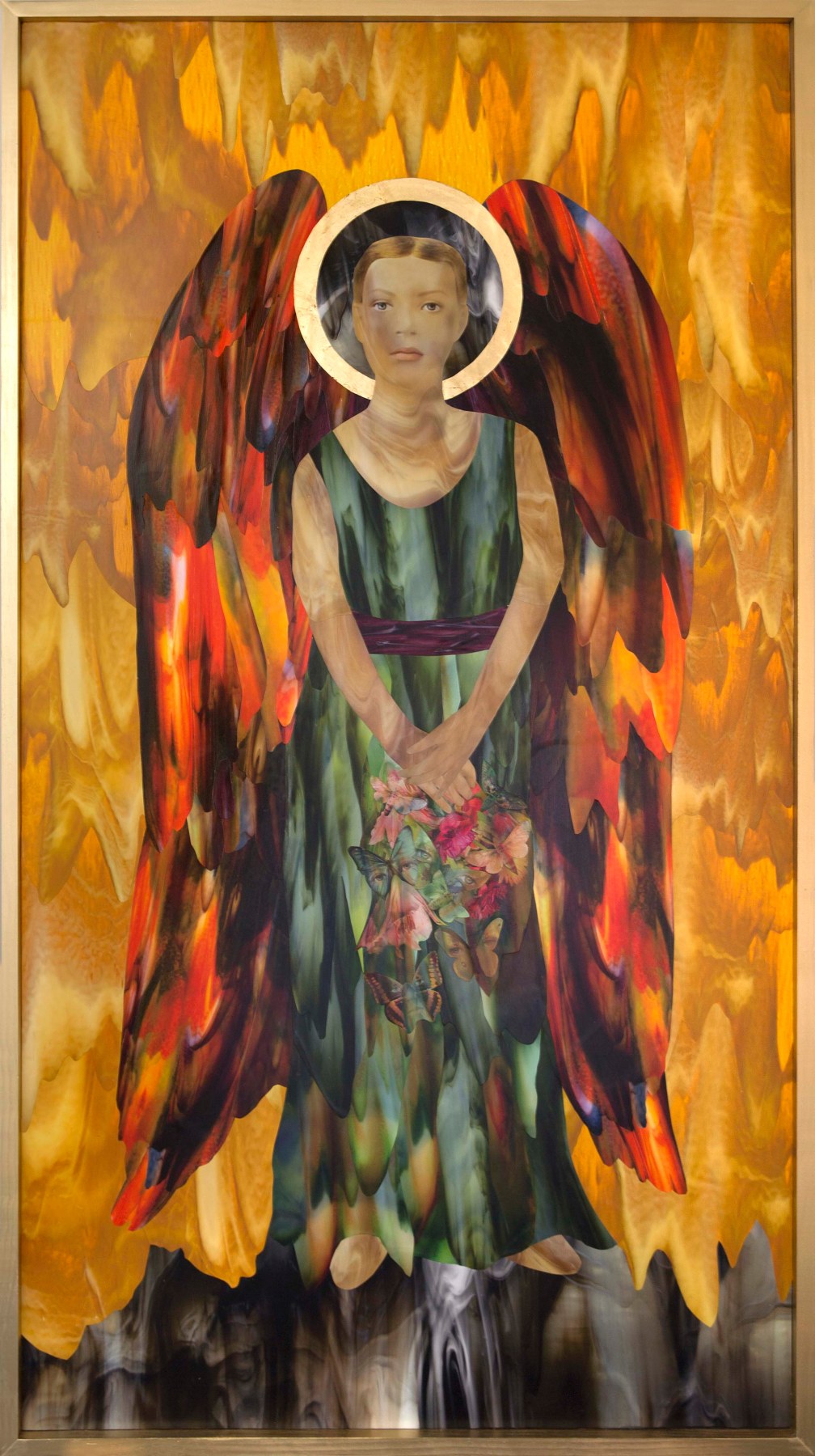 The Angel Waits, 2016, Collage and gold leaf on panel