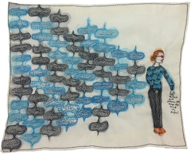 Iviva Olenick &ldquo;Subverting the Pattern.&rdquo; Embroidery and watercolor on fabric. 15.25&Prime; x 18.5&Prime;