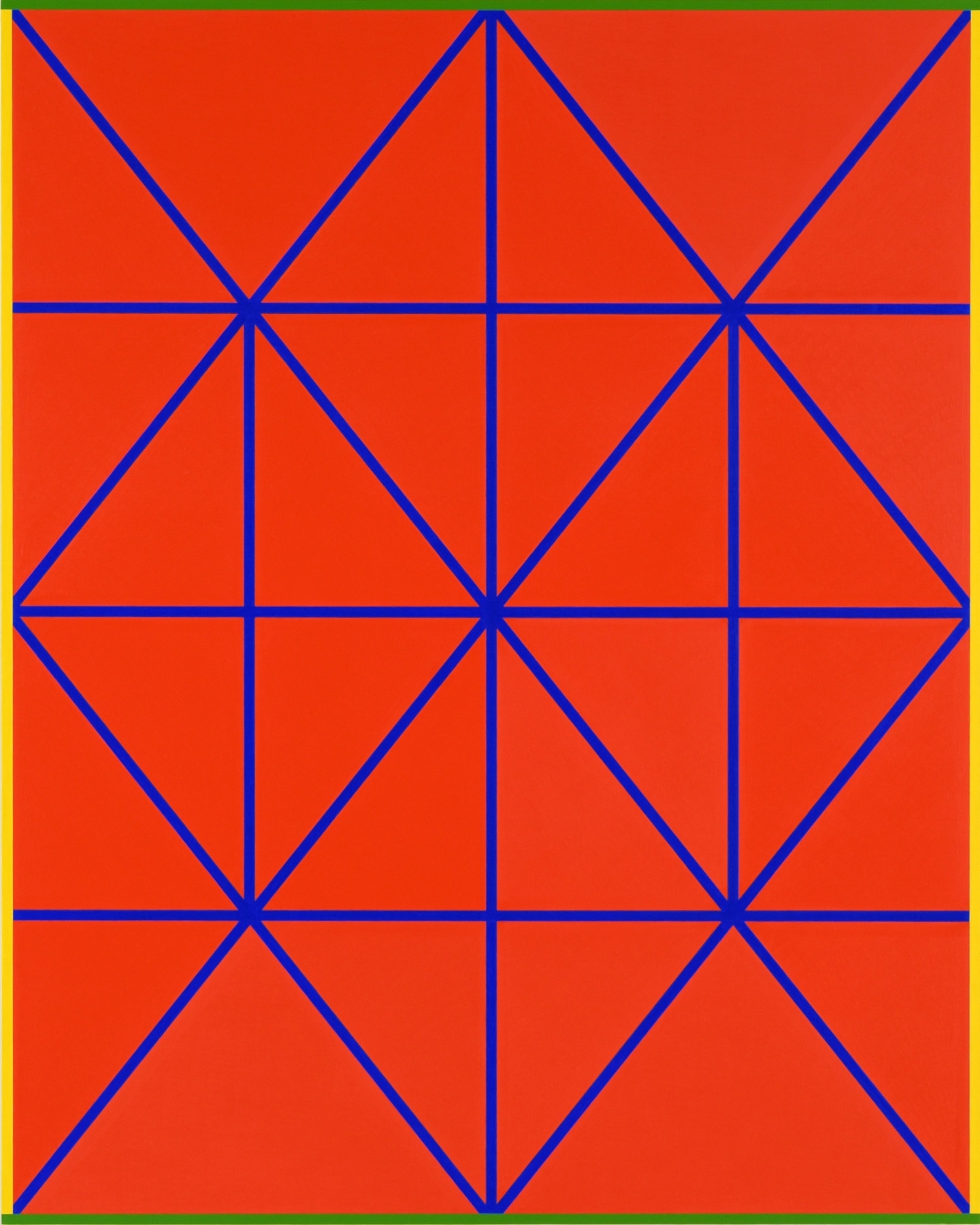 Cary Smith, Complex Diagonals #7 (red-blue with yellow-green border), 2017