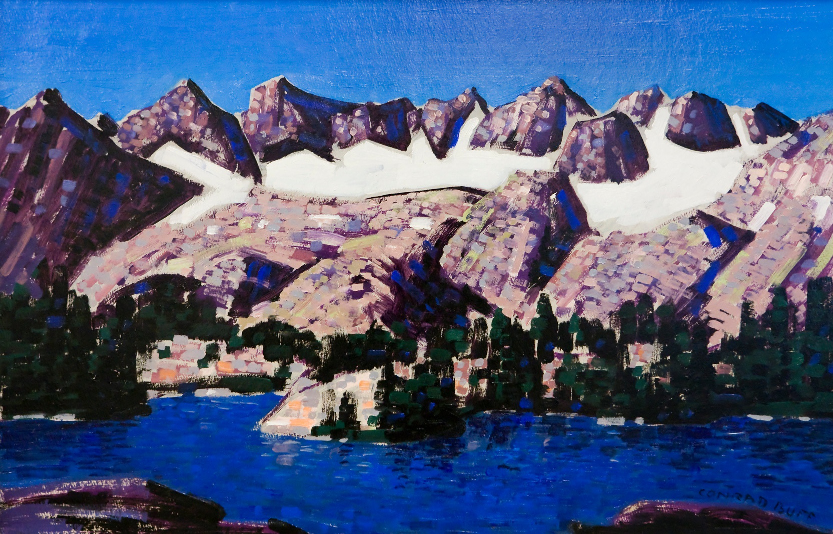Conrad Buff, Snow-capped Mountains above Lake Mary, Eastern Sierras, Oil on Board, mountain landscape