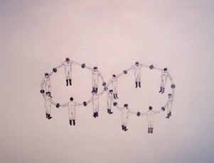 drawing of people holding hands in circle