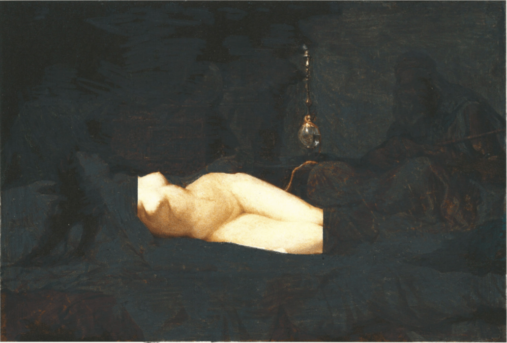 Elizabeth Jaeger piece, showing nude body with face and feet obscured
