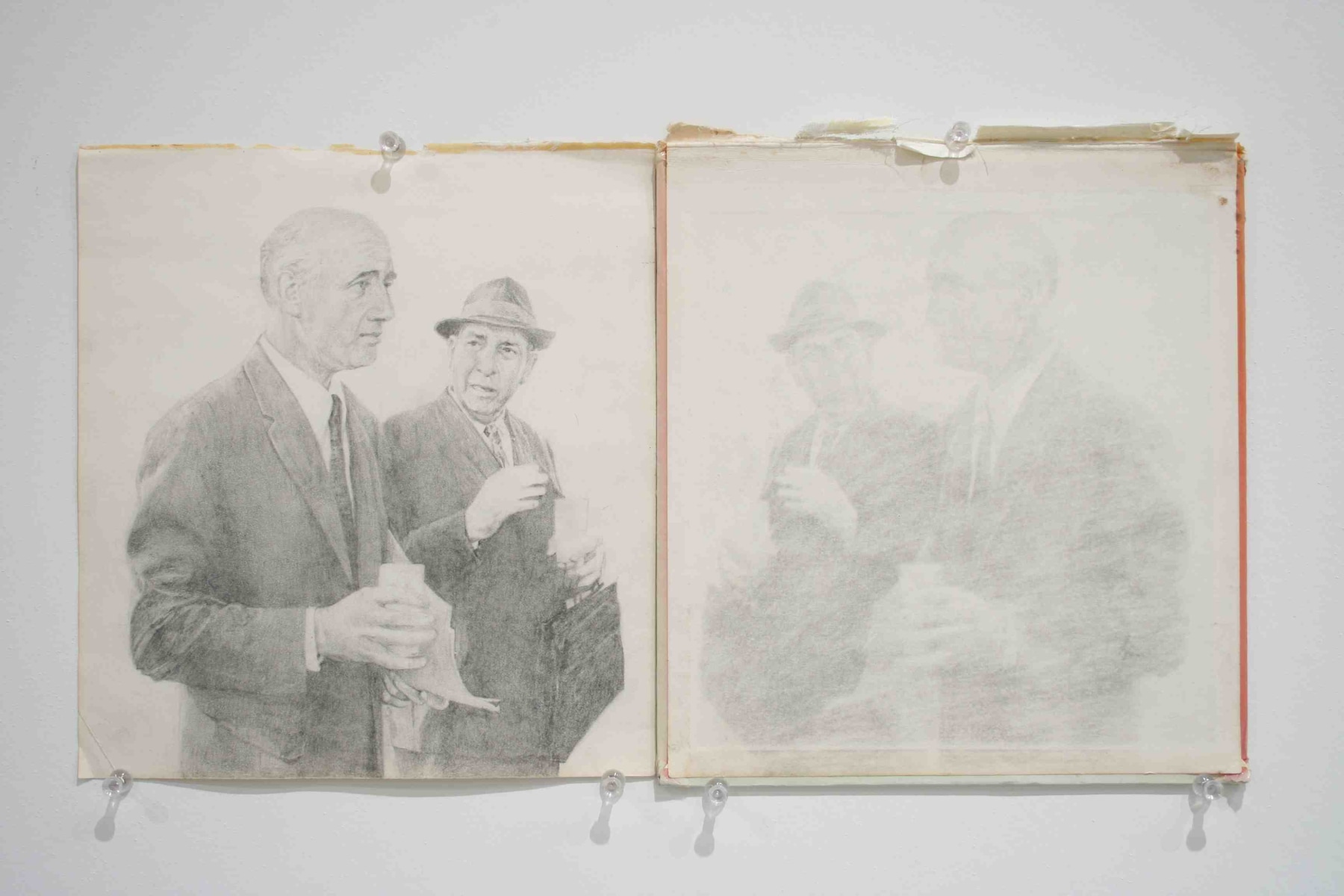 Pencil sketch of two men talking