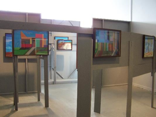 Installation view of pieces mounted on homemade constructions