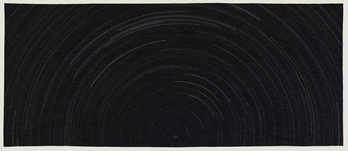 Black painting invoking moving stars