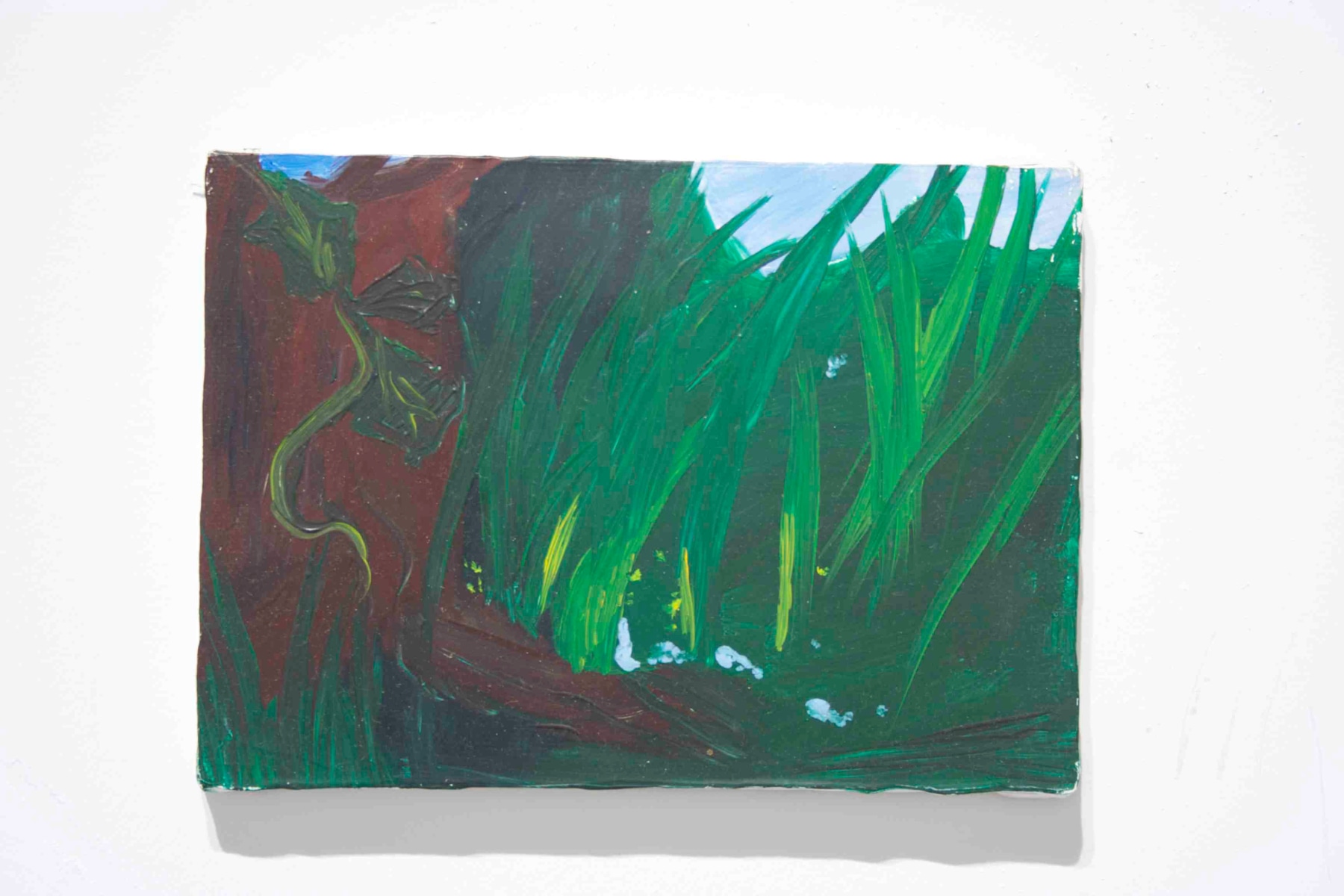 Grass painting, mounted on gallery wall