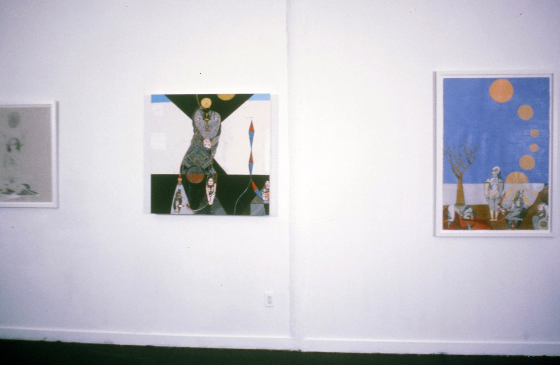 Three paintings, abstract figures