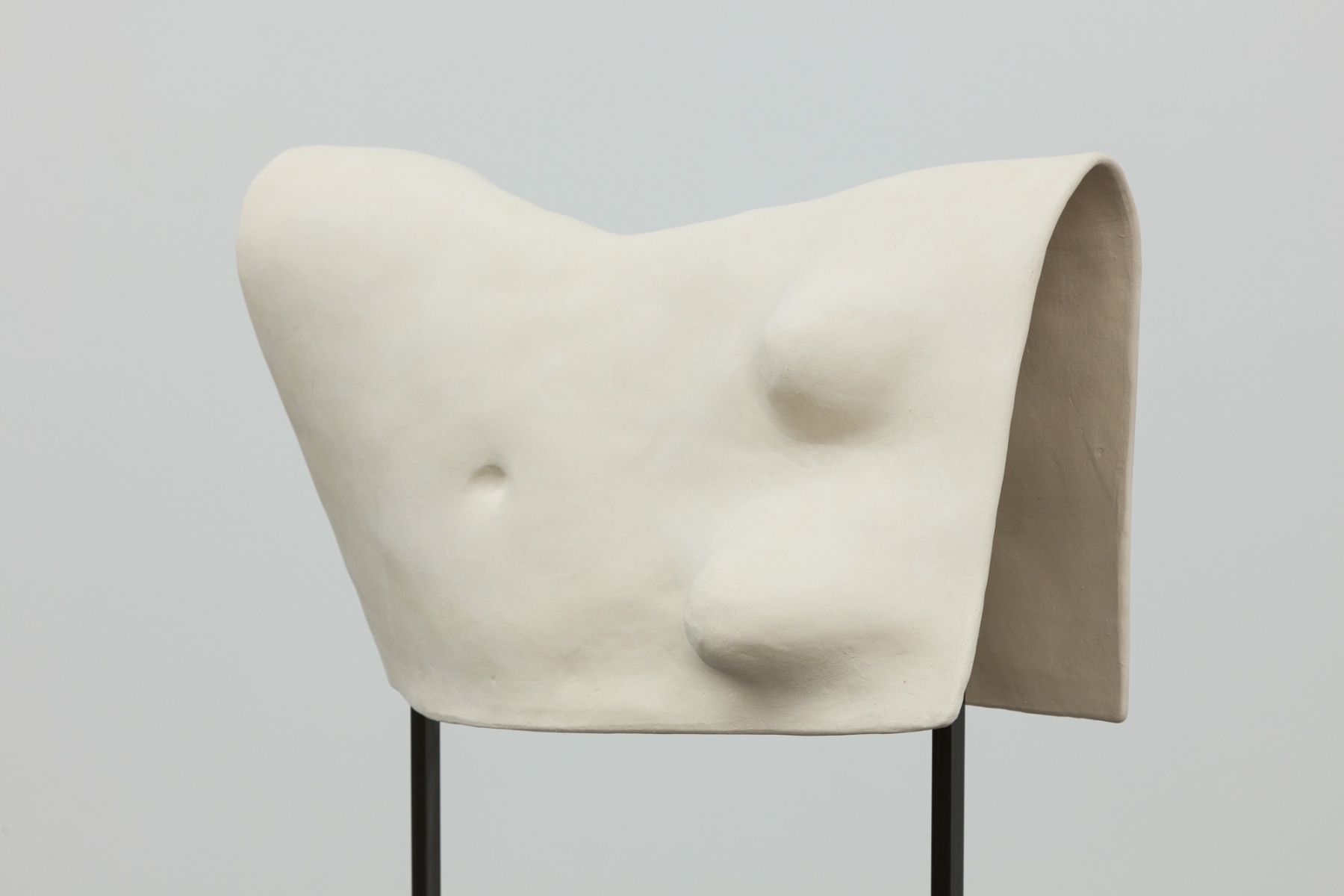 Elizabeth Jaeger ceramic and steel sculpture, woman's torso