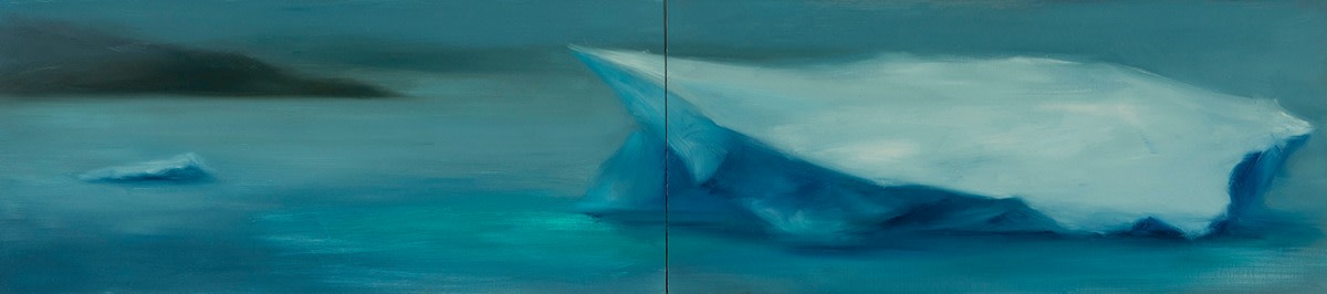 Karen Marston Iceberg In Mist 2, 2018 Oil on 2 wood panels 10 x 40 inches