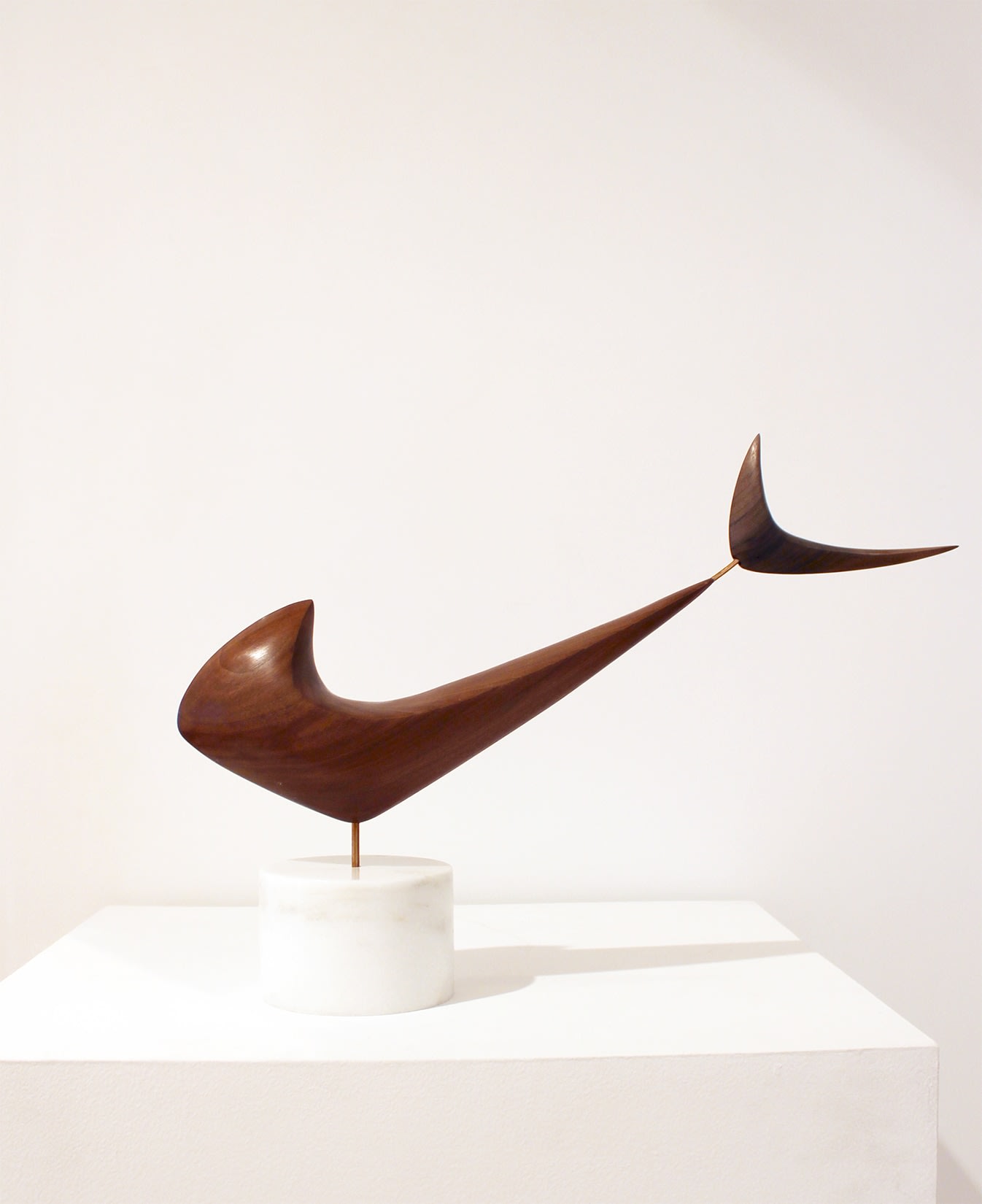 Abstract Fish IV, 2015 Walnut and bronze on marble base 14 x 4.5 x 19 inches