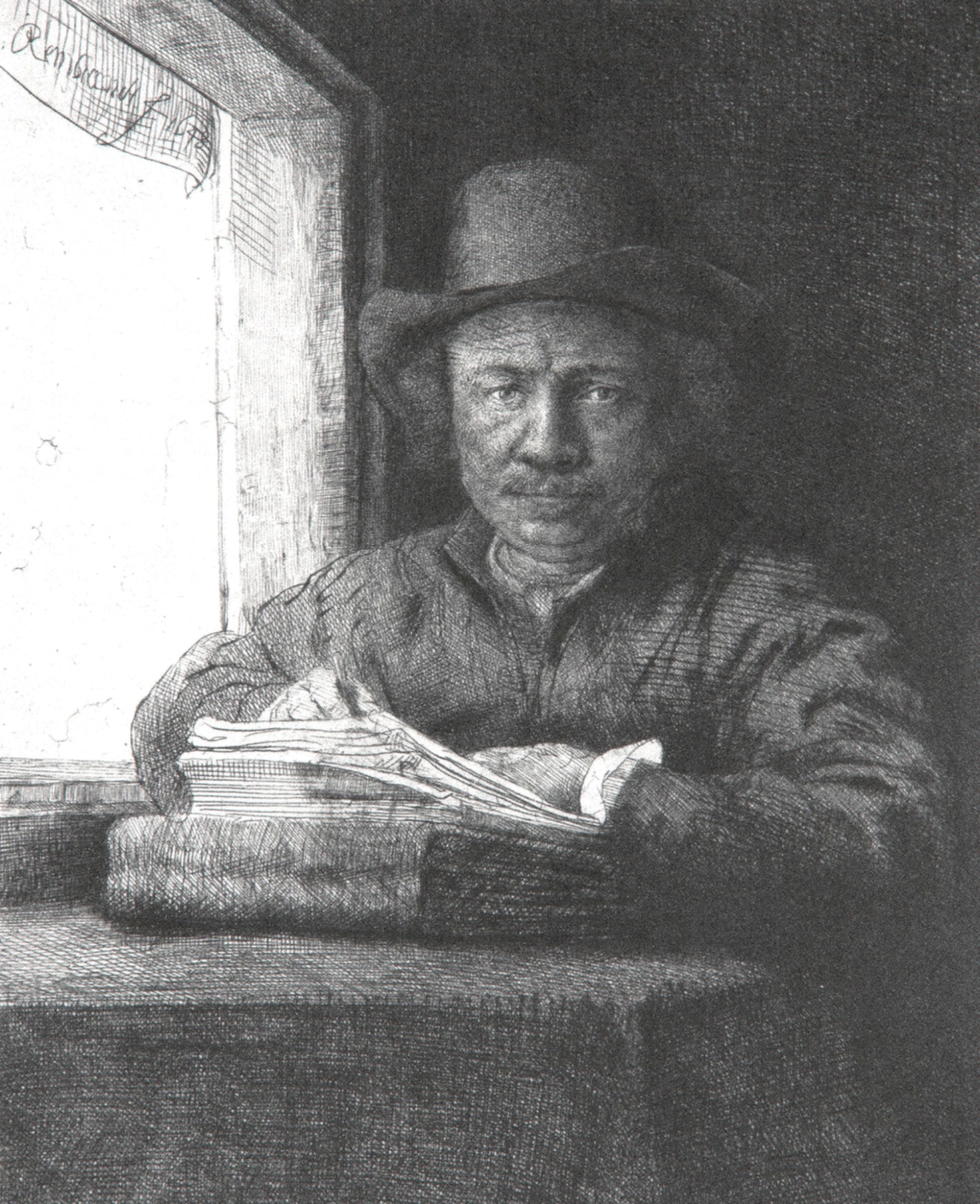 Rembrandt - Self-Portrait Drawing at a Window