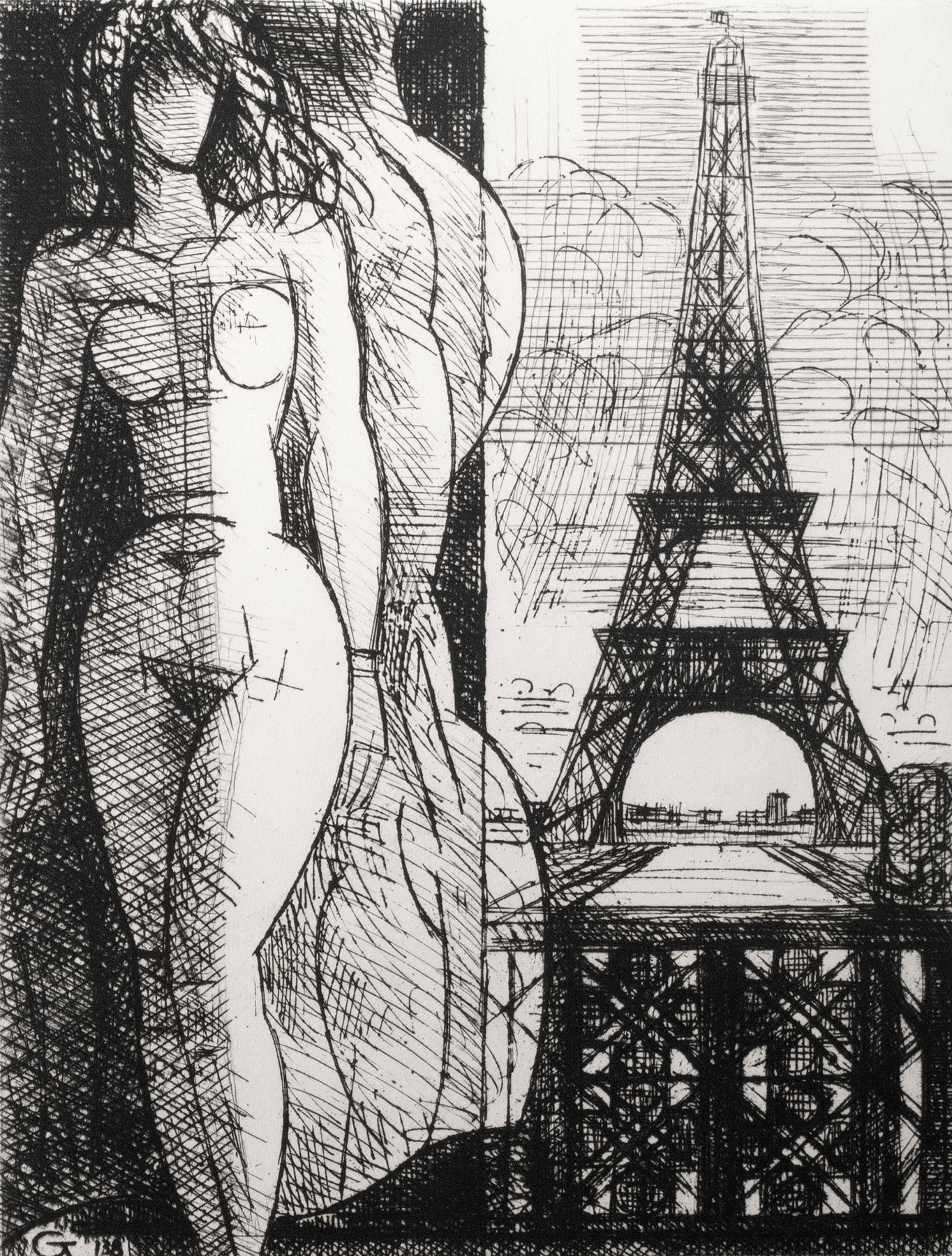 Nude with Eiffel Tower