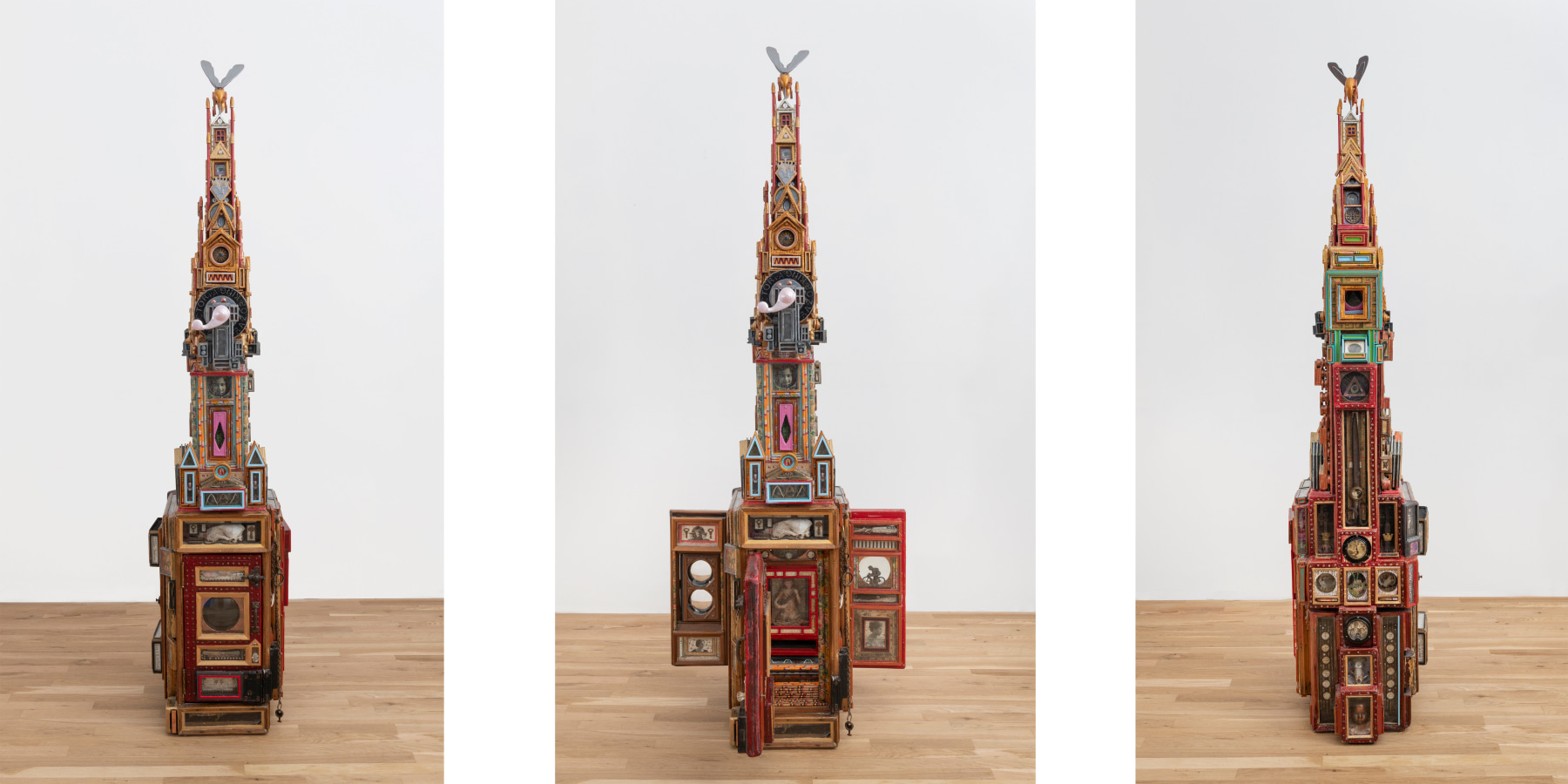 Matjames Metson, A Tower, 2023. Mixed media, 86 x 19 x 26 inches.