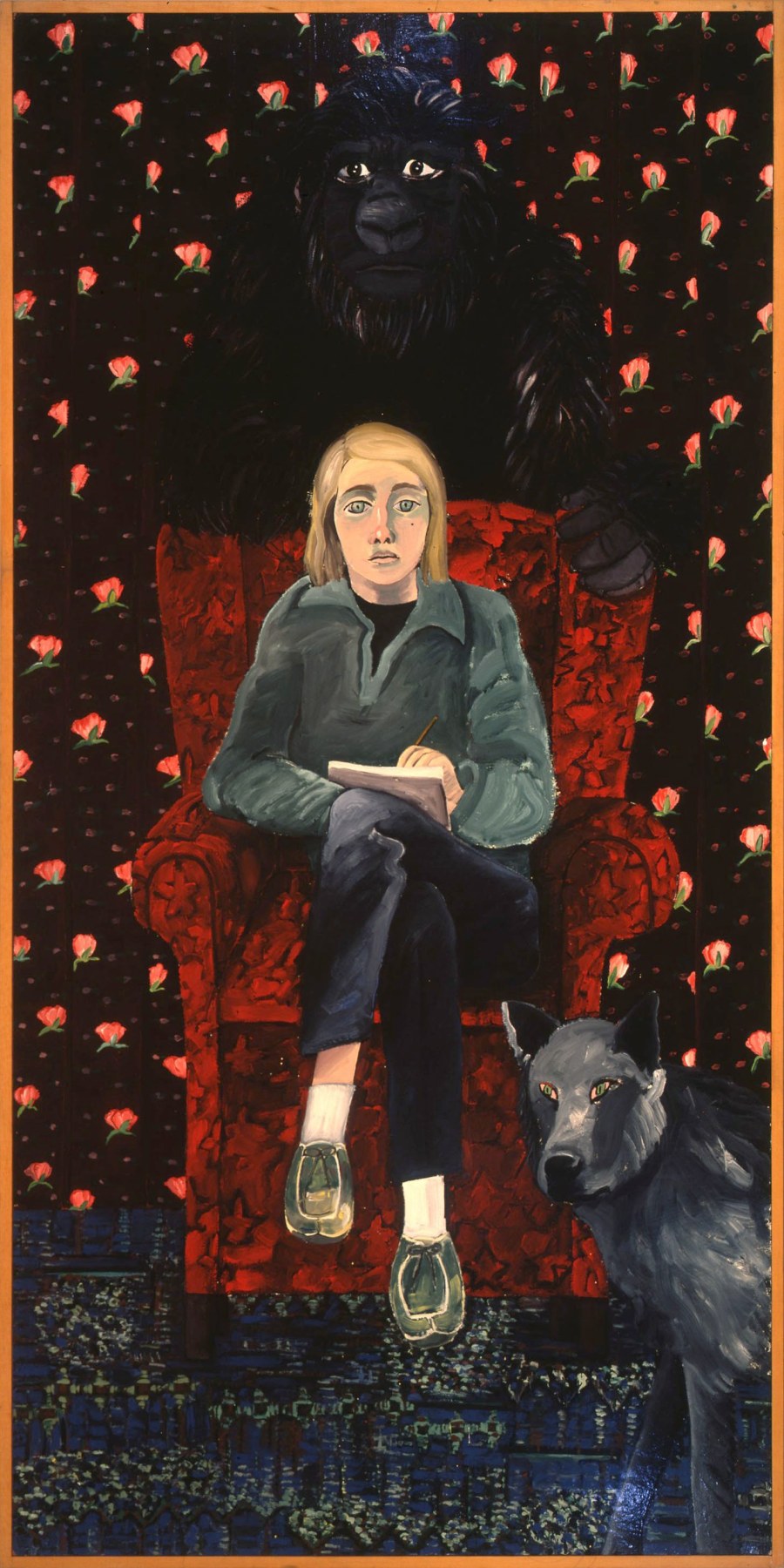 Joan Brown, Self-Portrait with Gorilla and Wolf, 1971. Enamel on masonite, 96 x 48 inches.

Collection of the Norton Museum of Art, West Palm Beach, FL.