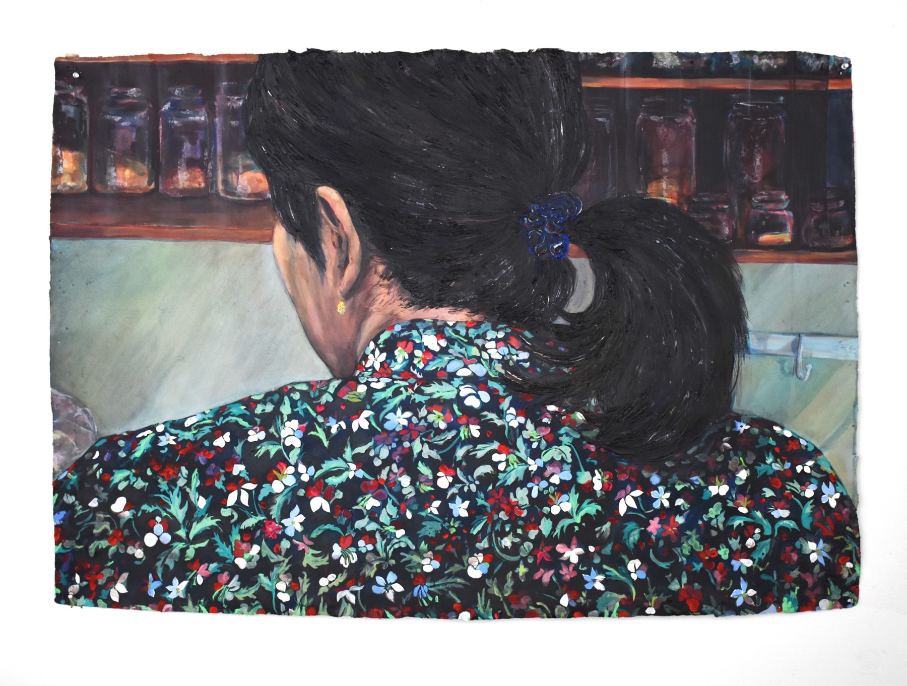 Nape (Ambereen at home), acrylic on handmade Indian Khadi paper, dimensions approx. 43 x 53 inches (will double check later today), 2019
