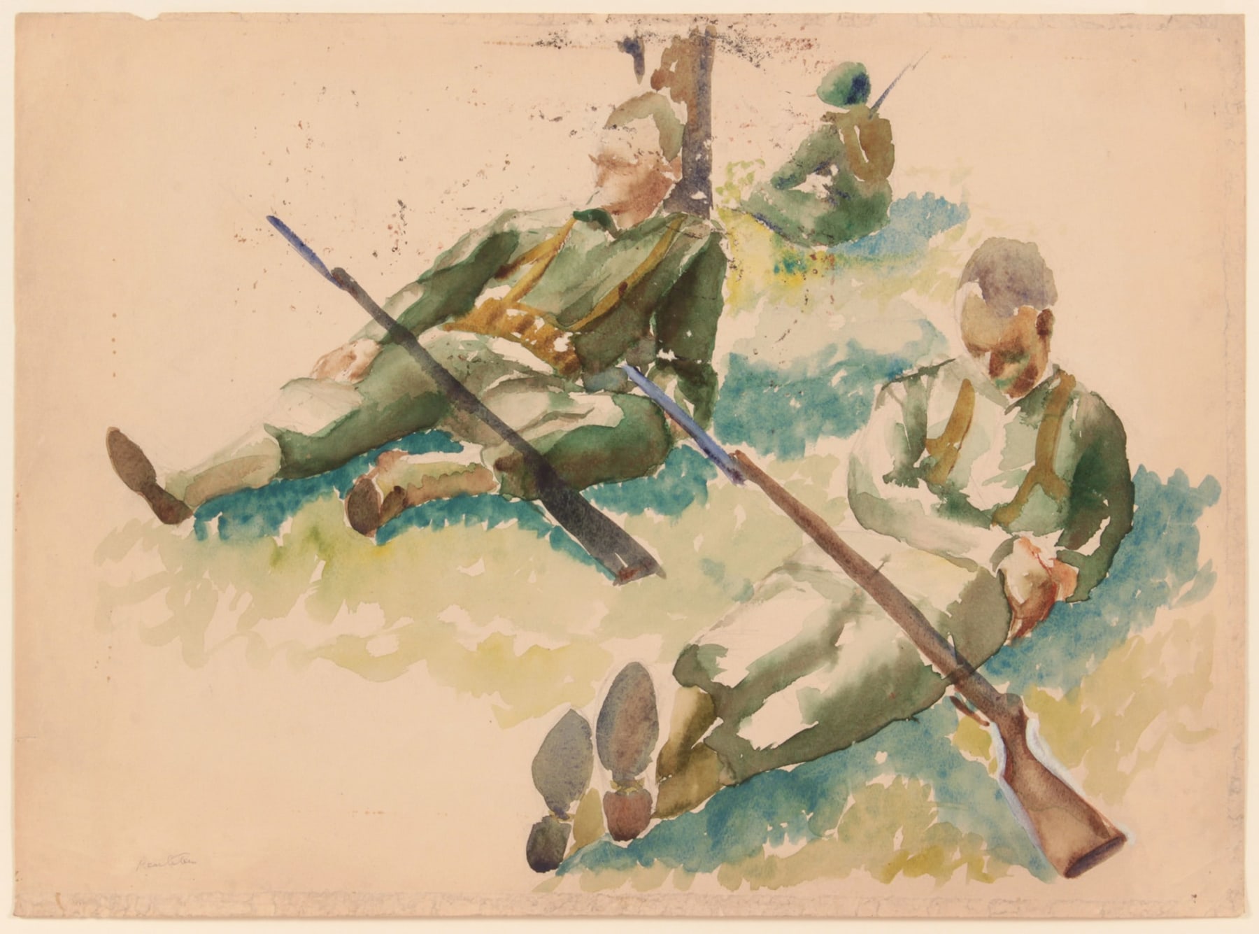 Philip Pearlstein Training in Florida (3 soldiers resting), 1943&nbsp;