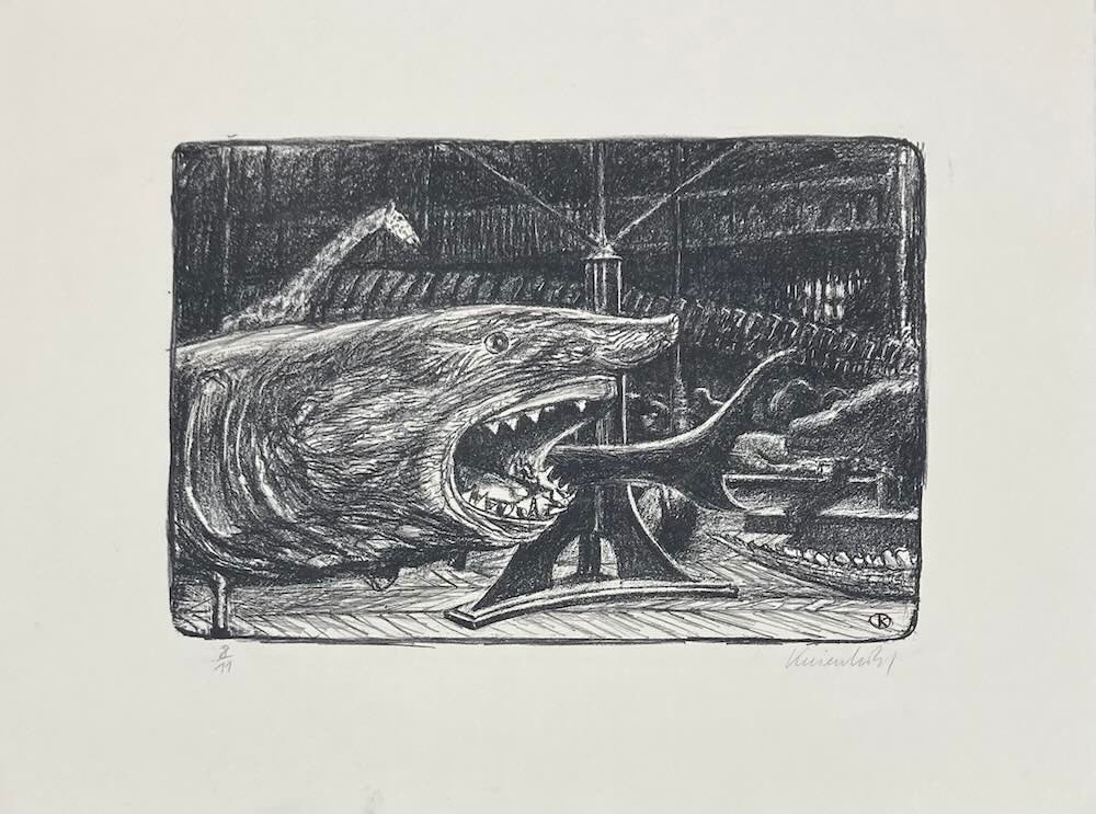 J&uuml;rg Kreienb&uuml;hl Requin p&egrave;lerin 1983 lithograph lithographie
