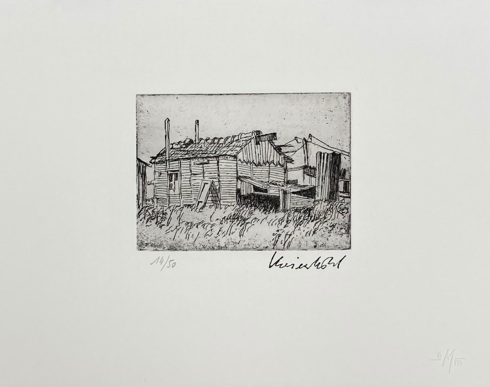 J&uuml;rg Kreienb&uuml;hl La Baraque en bois 1976 gravure/etching