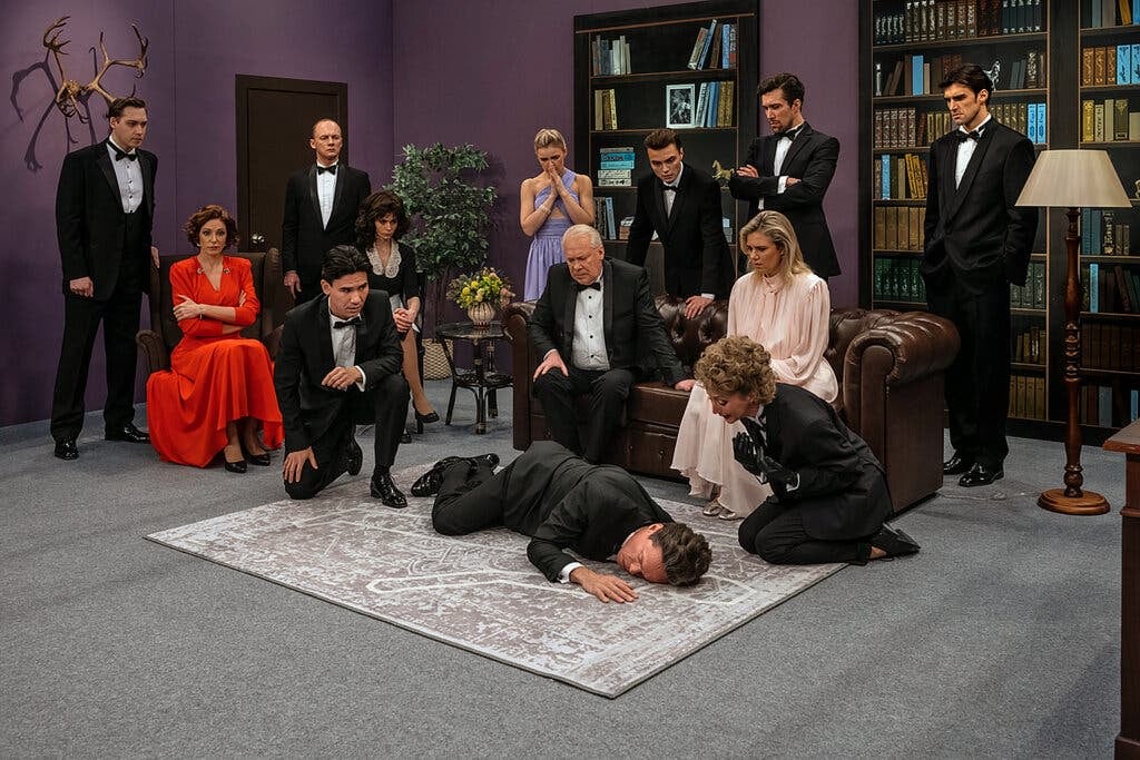 Group of actors in a living room set