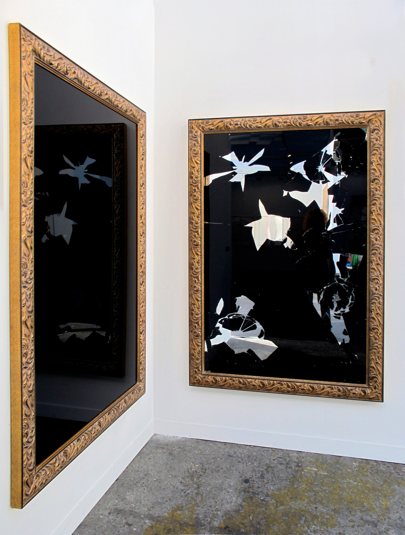 Two Less One Black, 2011, Black and silver mirror, gilded wood