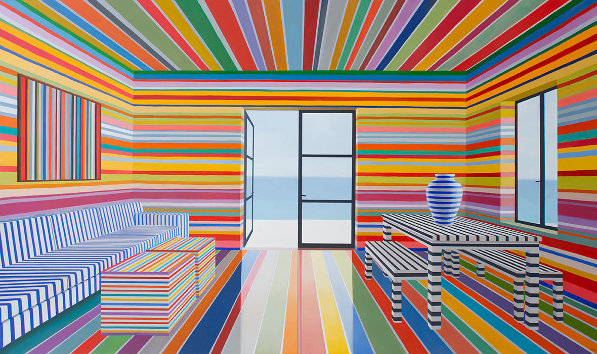Rainbow Striped Room, 2017Oil on panel49 x 84&nbsp;inches