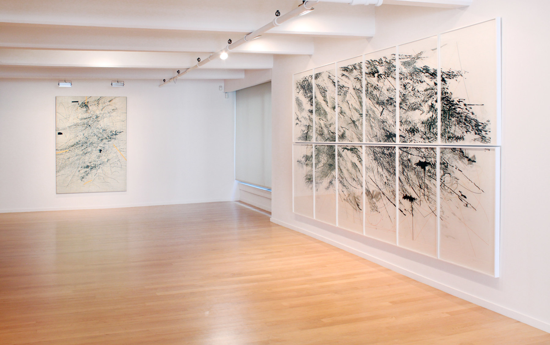 Installation view of&nbsp;Julie Mehretu,&nbsp;Paintings and Works on Paper, 2015