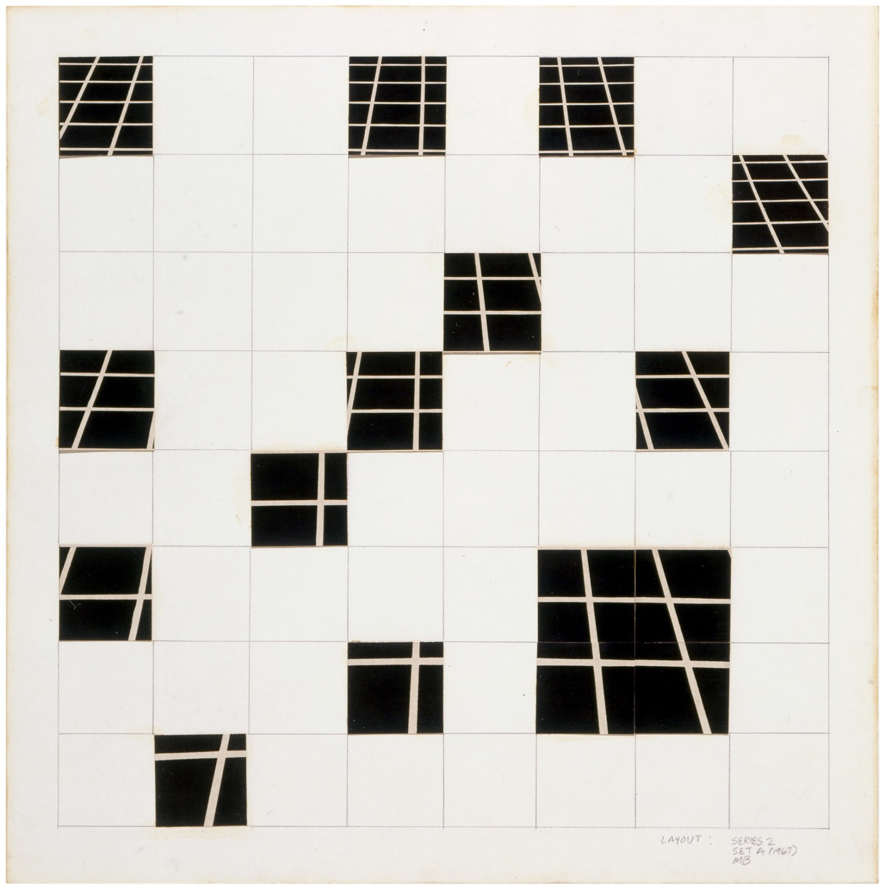 Mel Bochner,&nbsp;Dispersed Perspective (One Point), 1967. Photocollage and pencil on board, 17 x 17 inches.