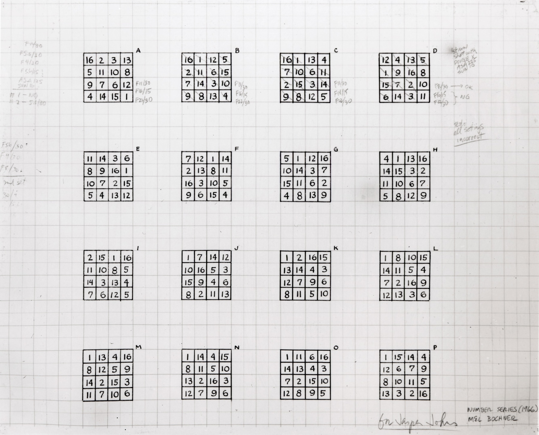 Mel Bochner,&nbsp;Number Series (Study for Magic Squares: Visually Random), 1966-67.