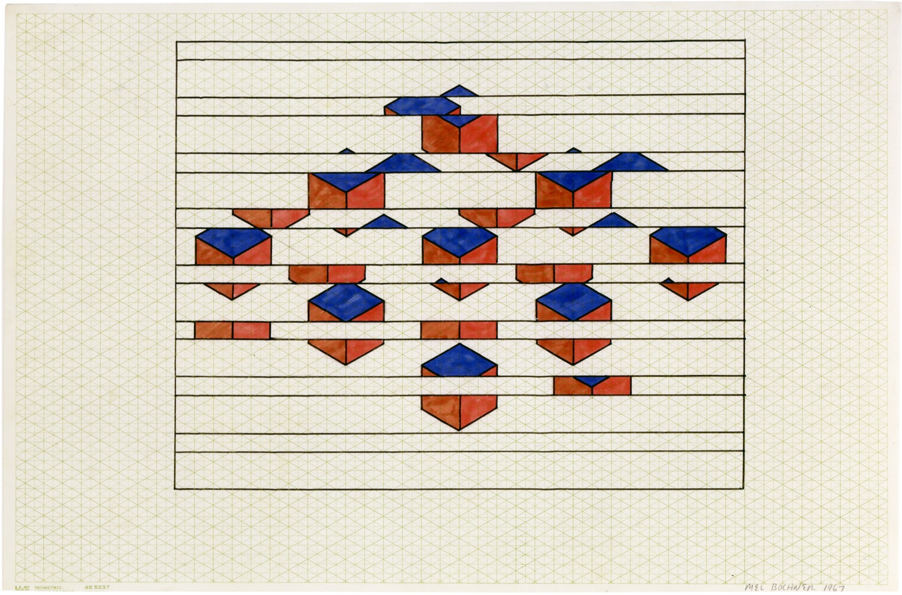 Mel Bochner,&nbsp;Constants and Variables: Horizontal Striations, 1967. Ink, felt tip pen, and pencil on graph paper, 13 x 19 inches.