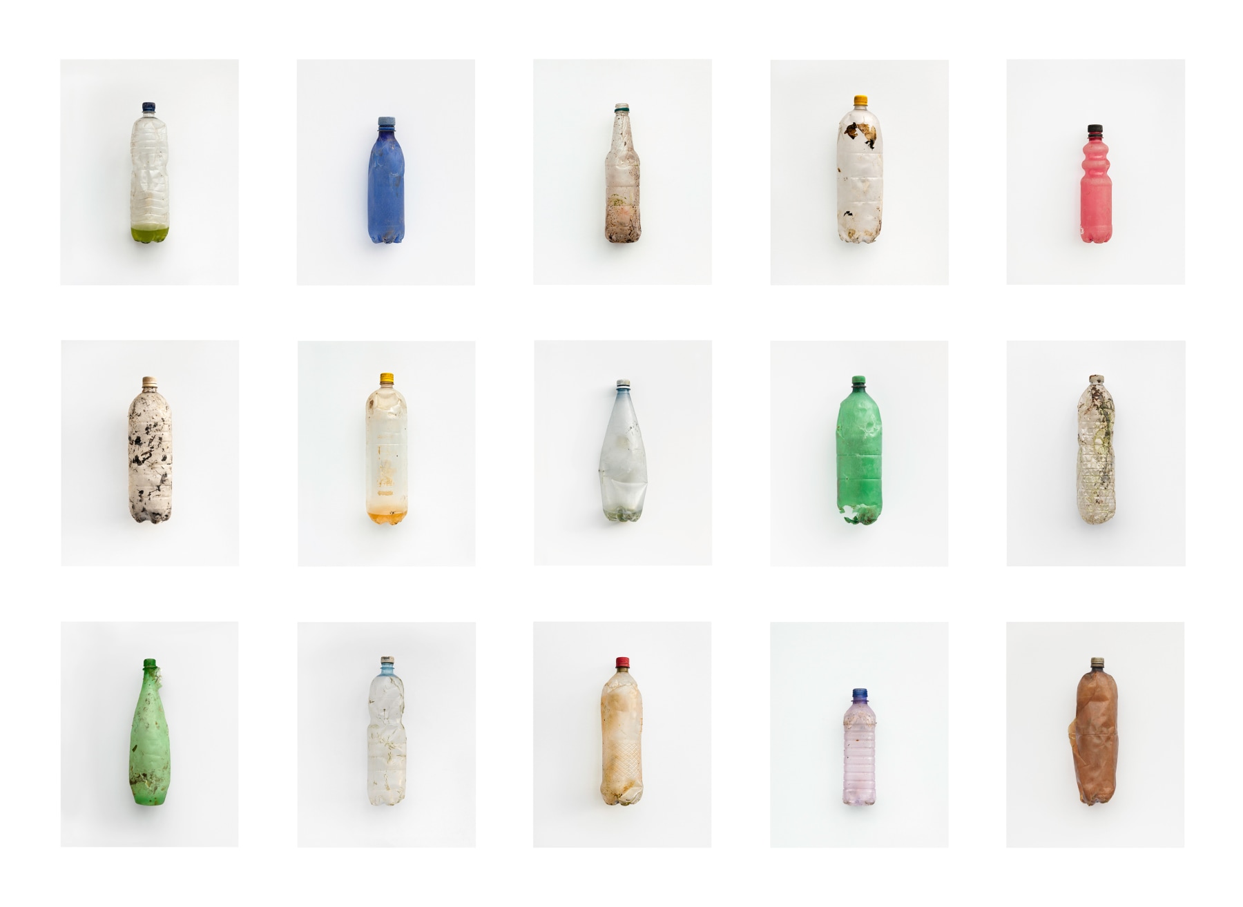 Soft Drinks Bottles Grid, M&ocirc;r Plastig, Wales,&nbsp;2012. Archival pigment prints, 110 x 77 inches overall.