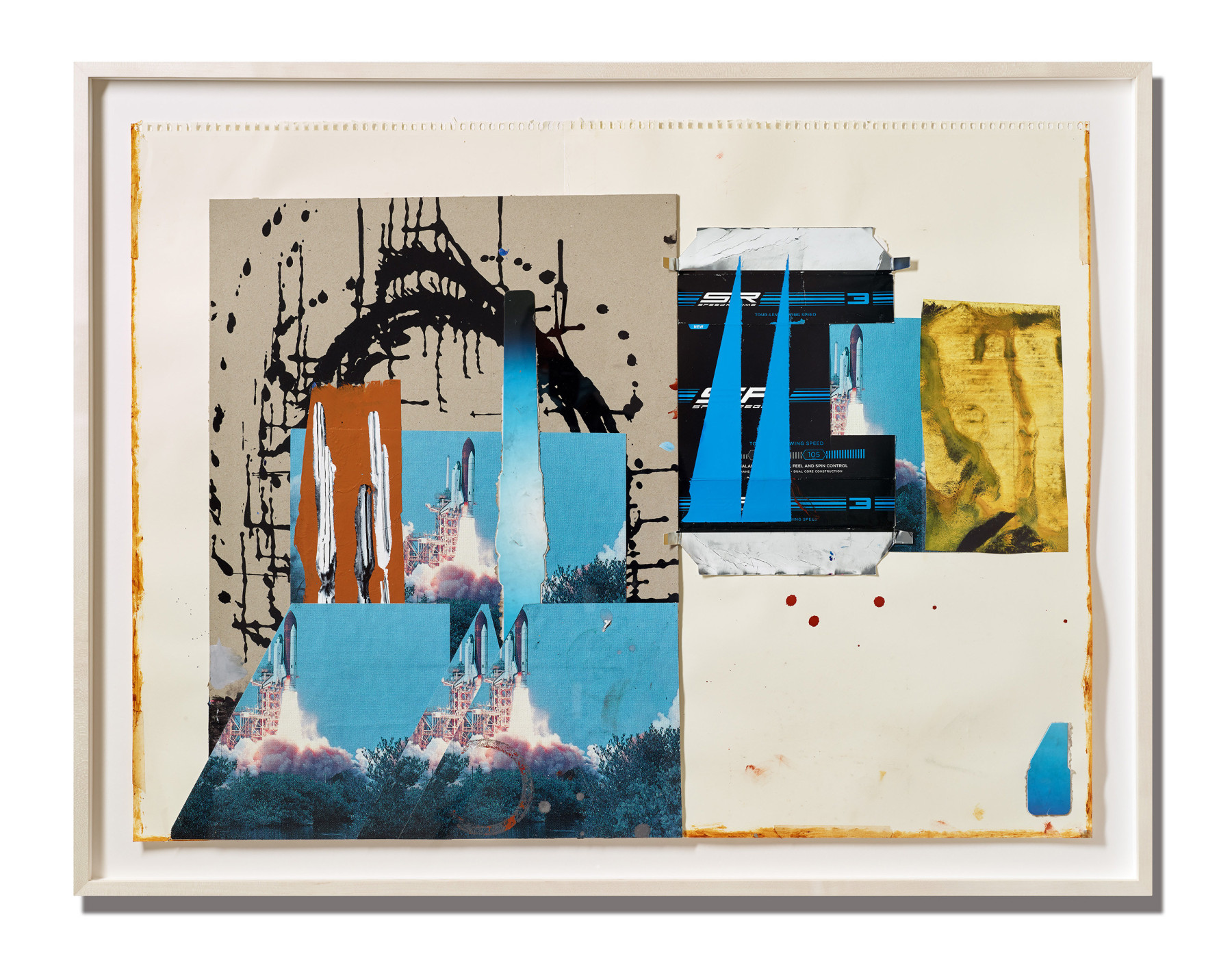 Shane Tolbert Southwest Space Race, 2021 acrylic, ink, oil, inkjet print, found material on Strathmore acid free 80lb paper paper: 24 1/2 x 32 3/4 inches