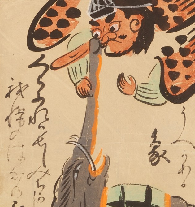 Ôtsu-e - Tengu with elephant - Artworks - Joan B Mirviss LTD | Japanese Fine Art | Japanese Ceramics