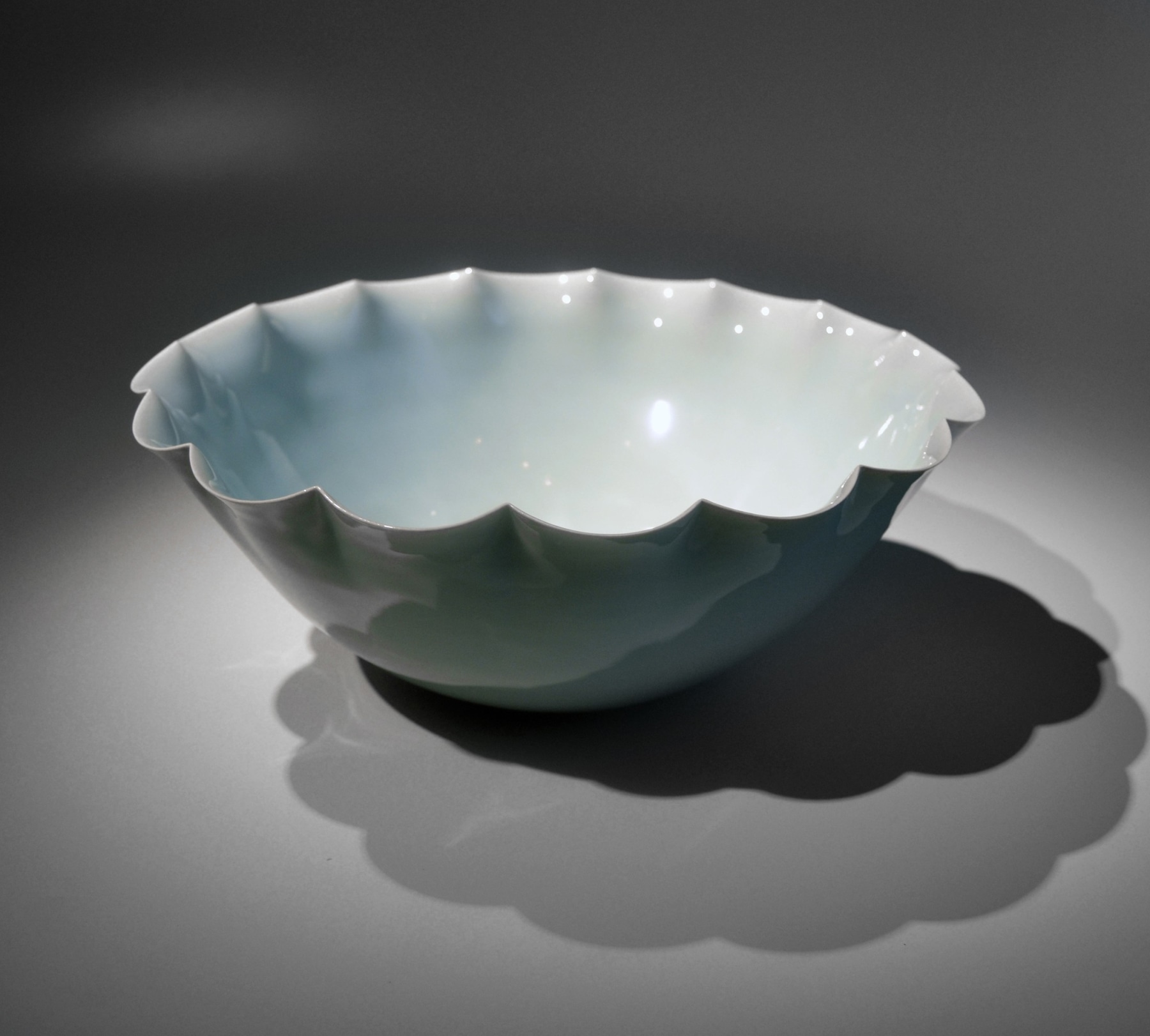 Kawase Shinobu (b. 1950), Large celadon bowl with foliated rim