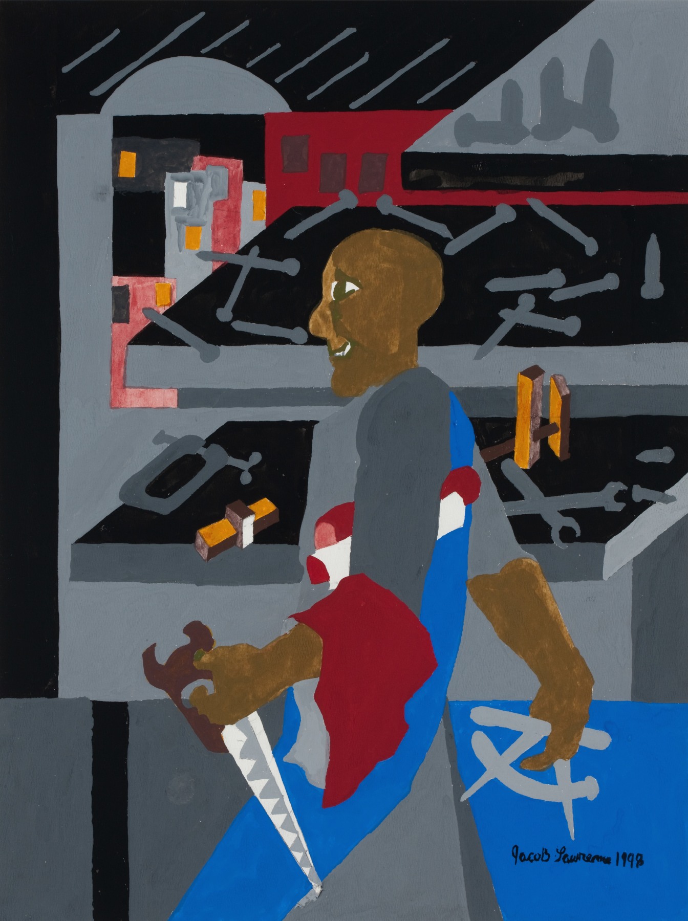 Builder - Saw and Nails, 1998 Gouache on paper 28 x 18 inches