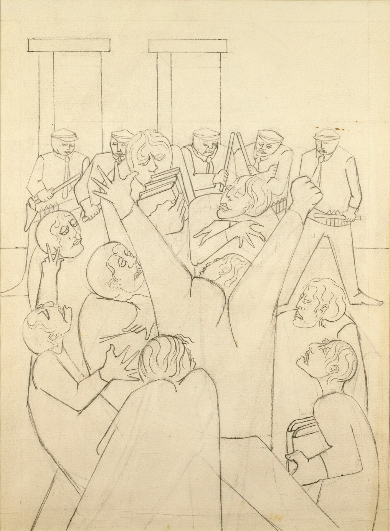 Jacob Lawrence, Struggle (Drawing for), 1965. Graphite on paper, 21 1/2 x 15 7/8 inches